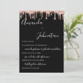 Monogram Black Rose Gold Tropfen Hochzeit Einladung (Stehend Vorderseite)