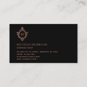 Monogram Black Rose Gold Wappen Elegant Vintag Visitenkarte (Rückseite)