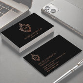 Monogram Black Rose Gold Wappen Elegant Vintag Visitenkarte