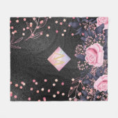 Monogram Black ROSEGOLD Pink Metallic Glitzer Girl Fleecedecke (Vorderseite (Horizontal))
