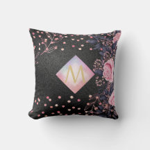 Monogram Black ROSEGOLD Pink Metallic Glitzer Girl