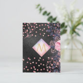 Monogram Black ROSEGOLD Pink Metallic Glitzer Girl Postkarte (Stehend Vorderseite)