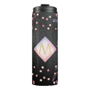 Monogram Black ROSEGOLD Pink Metallic Glitzer Girl Thermosbecher