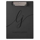 Monogram Black Script Initials Moderne Berufliche Klemmbrett (Vorderseite)