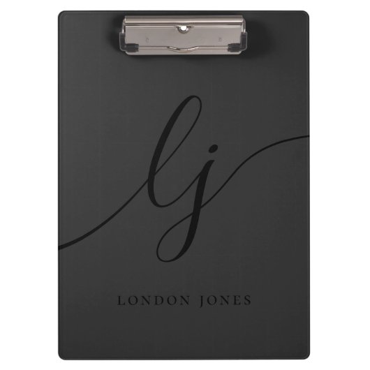 Monogram Black Script Initials Moderne Berufliche Klemmbrett (Vorderseite)