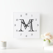 Monogram Black Script Numbers on White Wccn Quadratische Wanduhr (Zuhause)