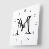 Monogram Black Script Numbers on White Wccn Quadratische Wanduhr (Winkel)