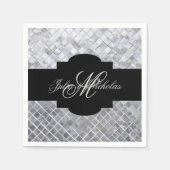 Monogram Black & Silver 25-Jubiläum Napkins Serviette (Vorderseite)