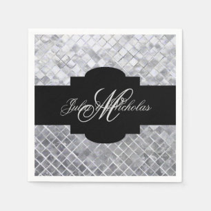 Monogram Black & Silver 25-Jubiläum Napkins Serviette