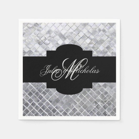 Monogram Black & Silver 25-Jubiläum Napkins Serviette (Vorderseite)