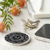 Monogram Black & Silver Filigree Motif Key Chain Schlüsselanhänger (Seite)