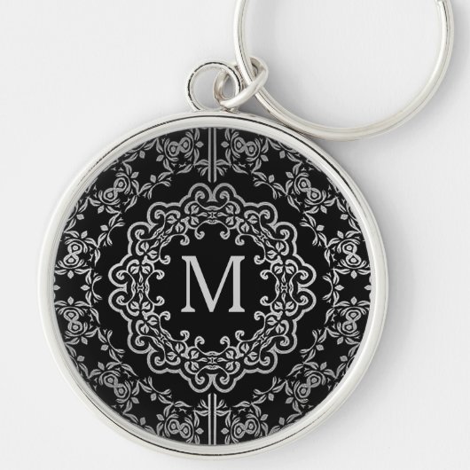 Monogram Black & Silver Filigree Motif Key Chain Schlüsselanhänger (Vorne)