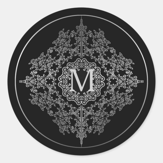 Monogram Black & Silver Filigree Motif Stickers (Vorderseite)