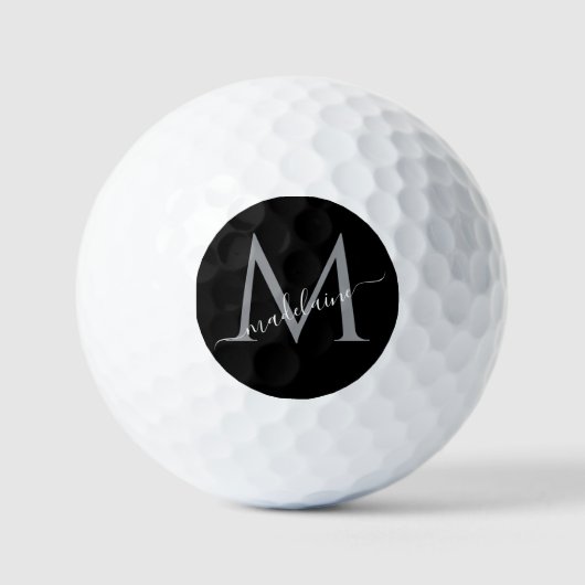Monogram Black Silver Modernes Elegant Golfball (Vorderseite)