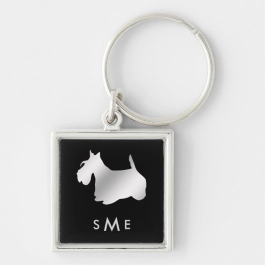 Monogram Black Silver Scottie Dog Schlüsselanhänger (Vorne)