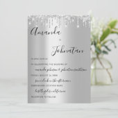 Monogram Black Silver Tropfens Gray Spark Einladung (Stehend Vorderseite)