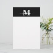 Monogram Black Silver White Personal Briefpapier (Stehend Vorderseite)