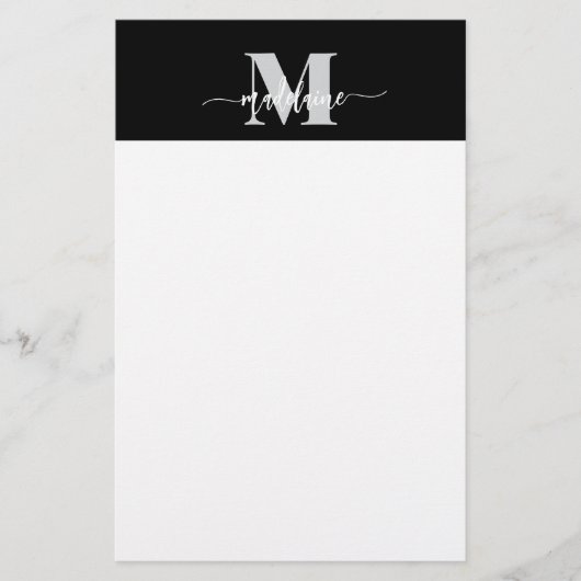 Monogram Black Silver White Personal Briefpapier (Vorderseite)