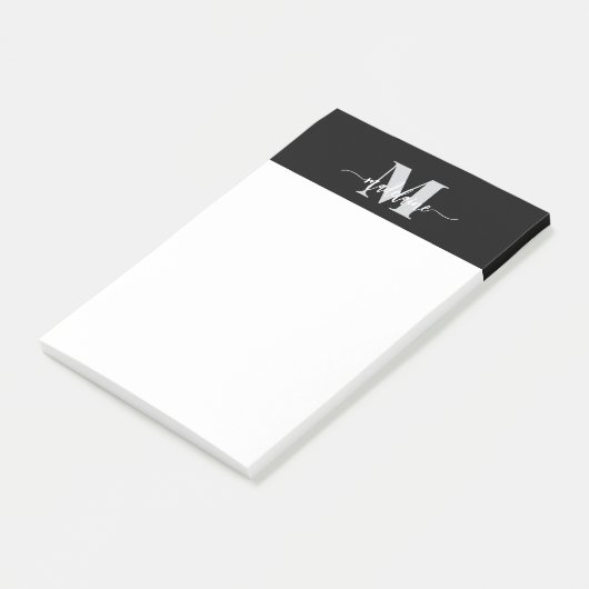 Monogram Black Silver White Personal Post-it Klebezettel (angewinkelt)
