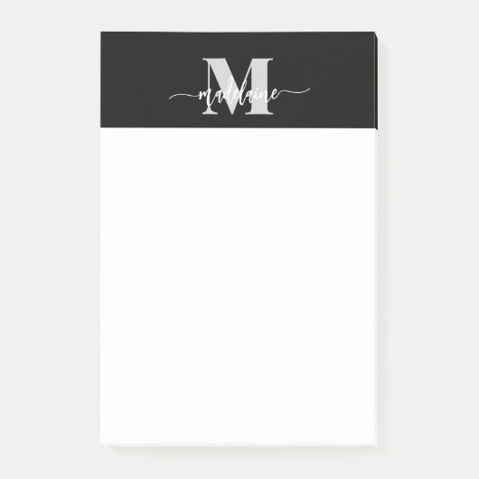 Monogram Black Silver White Personal Post-it Klebezettel (Vorderseite)