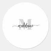 Monogram Black Silver White Personal Runder Aufkleber (Vorderseite)