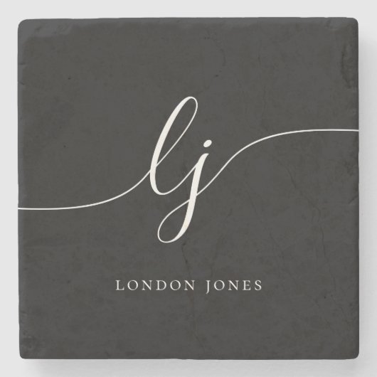 Monogram Black Simple Eleganine Feminine Steinuntersetzer (Vorderseite)