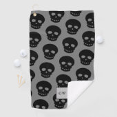 Monogram Black Skull Gray Goth Pattern Novelty Golfhandtuch (Insitu)