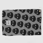 Monogram Black Skull Gray Goth Pattern Novelty Golfhandtuch (Horizontal)