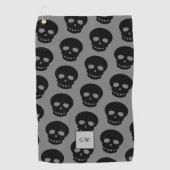 Monogram Black Skull Gray Goth Pattern Novelty Golfhandtuch (Vorderseite)