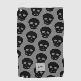 Monogram Black Skull Gray Goth Pattern Novelty Golfhandtuch