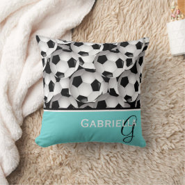 Monogram Black Soccer Ball Pattern Kissen