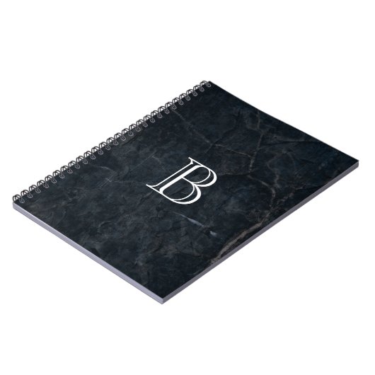 Monogram Black Stone Abstrakt Grunge Textur Notizblock (Linke Seite)