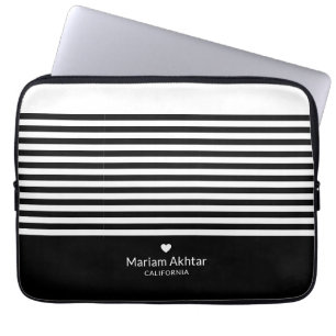 Monogram Black Stripes Trendy Chic Script Modern Laptopschutzhülle