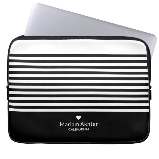Monogram Black Stripes Trendy Chic Script Modern Laptopschutzhülle (Vorderseite)