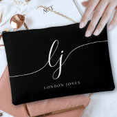Monogram Black Stylish Calligraphy Initials Name Zubehörtasche