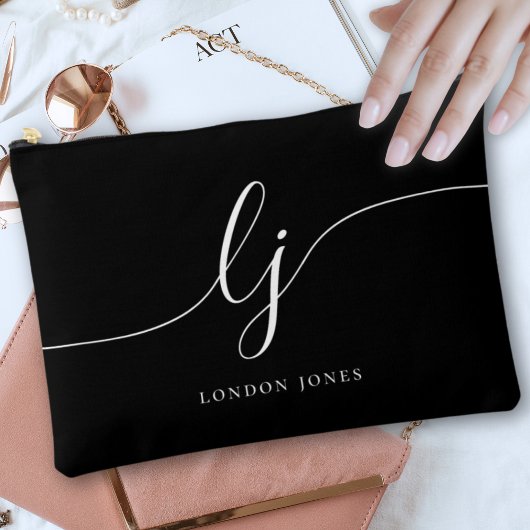 Monogram Black Stylish Calligraphy Initials Name Zubehörtasche