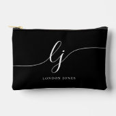 Monogram Black Stylish Calligraphy Initials Name Zubehörtasche (Vorderseite)