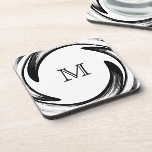Monogram Black Swirl Abstract Art #2 Getränkeuntersetzer