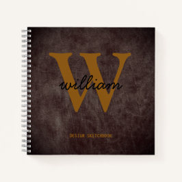 Monogram Black tan Script Name Bordeaux Leder Notizblock