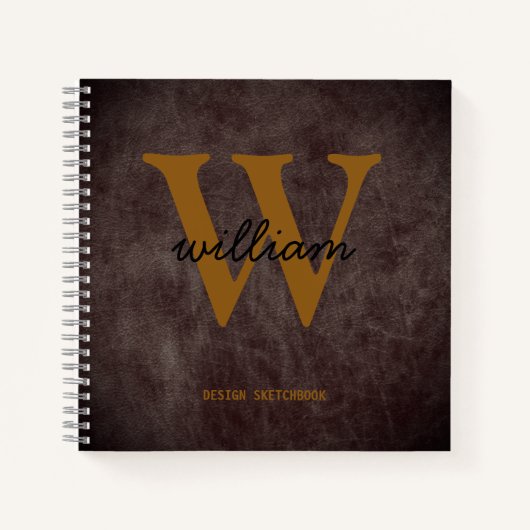 Monogram Black tan Script Name Bordeaux Leder Notizblock (Vorderseite)