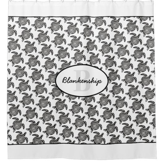 Monogram Black Tribal Turtle Pattern Over White Duschvorhang (Vorderseite)