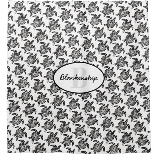 Monogram Black Tribal Turtle Pattern Over White Duschvorhang (Vorderseite)