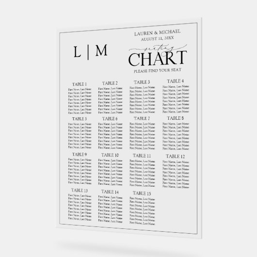 Monogram Black Typografy Wedding Seating Chart Acrylschild (Winkel)