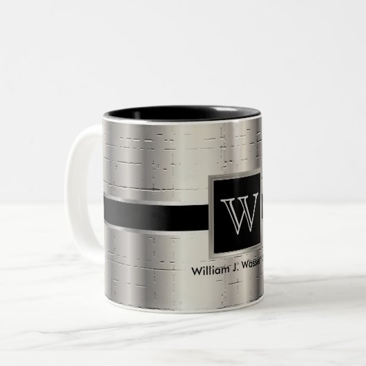 Monogram Black und Metallic Silver Zweifarbige Tasse (Vorderseite Links)