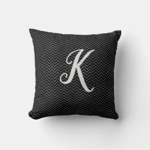 Monogram Black und Silver Glitzer Zickzack Kissen