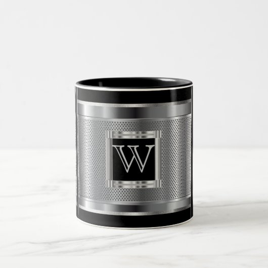 Monogram Black und Silver Steel Metal Mesh Zweifarbige Tasse (Mittel)