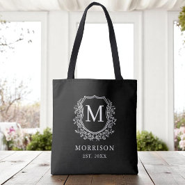 Monogram Black Wappen Moderne botanische Hochzeit Tasche