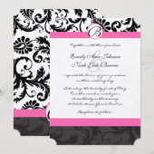 Monogram Black & White Damask Pink Trial Einladung (Vorne/Hinten)