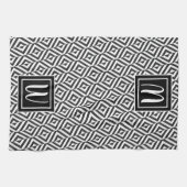Monogram Black & White Diamond Muster Geschirrtuch (Horizontal)