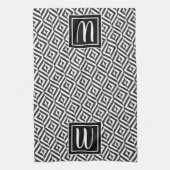 Monogram Black & White Diamond Muster Geschirrtuch (Vertikal)